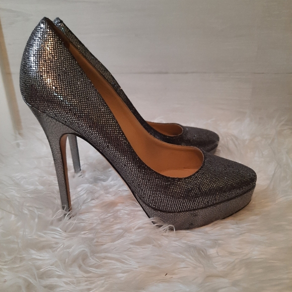Jimmy Choo Shoes - Jimmy Choo Silver black shimmer Platform heels sz 38.5 8.5 Italy